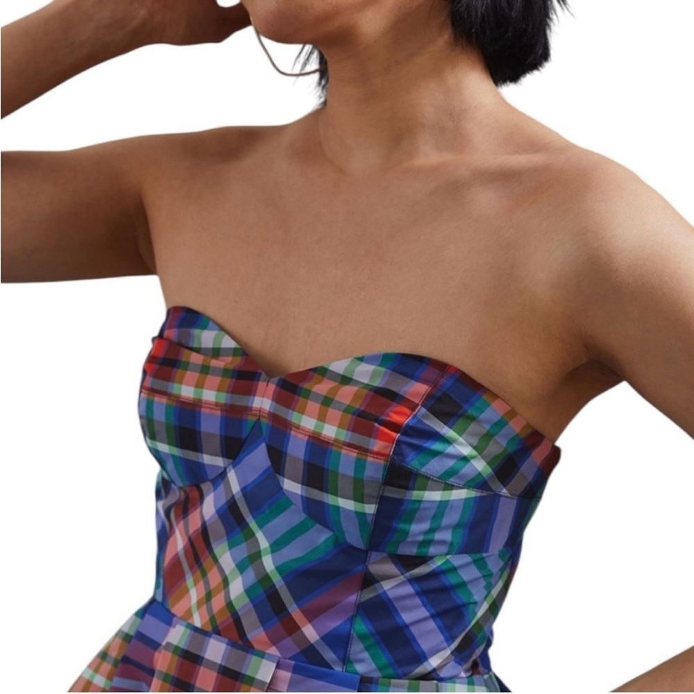 Anthropologie Maeve Plaid Dress Womens 4 Blue Fit & Flare Western Coquette Girl - Picture 8 of 8